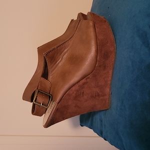 Deep Brown Leather and Suede wedge